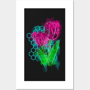 Neon Watercolor Tulip Posters and Art